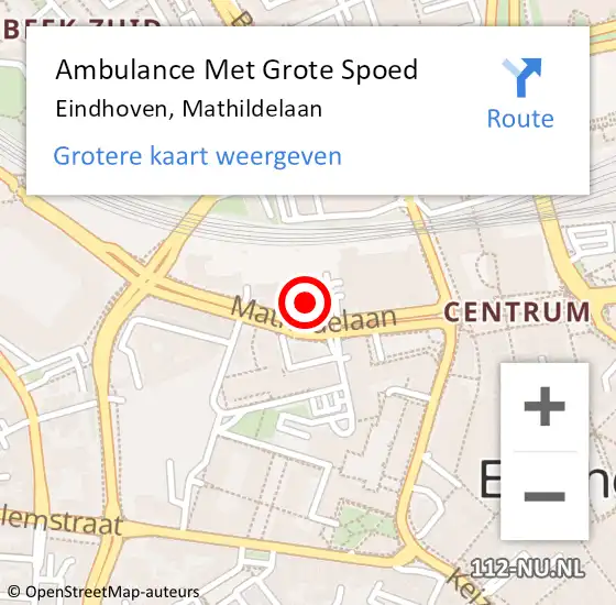 Locatie op kaart van de 112 melding: Ambulance Met Grote Spoed Naar Eindhoven, Mathildelaan op 28 juli 2017 11:27