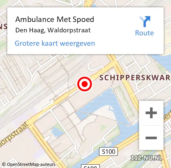 Locatie op kaart van de 112 melding: Ambulance Met Spoed Naar Den Haag, Waldorpstraat op 28 juli 2017 12:00