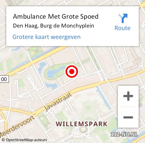 Locatie op kaart van de 112 melding: Ambulance Met Grote Spoed Naar Den Haag, Burg de Monchyplein op 28 juli 2017 12:09