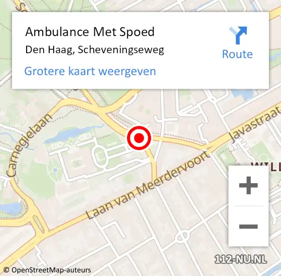 Locatie op kaart van de 112 melding: Ambulance Met Spoed Naar Den Haag, Scheveningseweg op 28 juli 2017 12:29