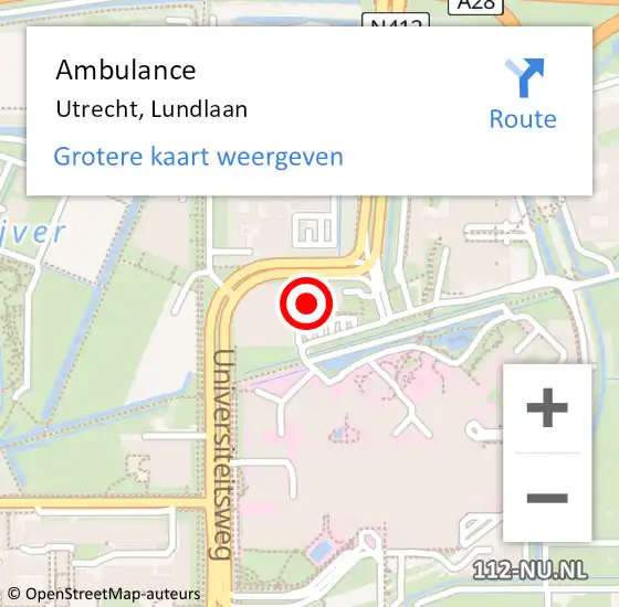 Locatie op kaart van de 112 melding: Ambulance Utrecht, Lundlaan op 28 juli 2017 13:42