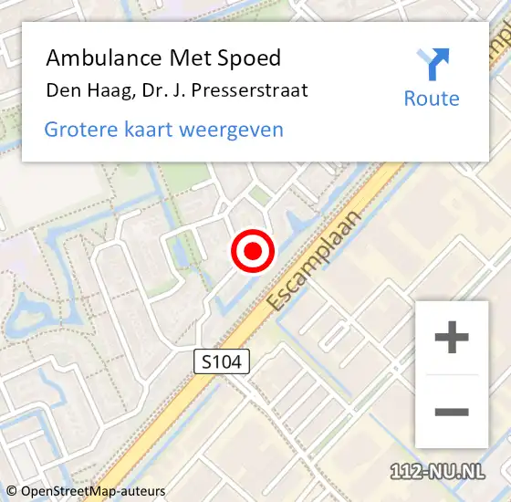 Locatie op kaart van de 112 melding: Ambulance Met Spoed Naar Den Haag, Dr. J. Presserstraat op 28 juli 2017 13:45