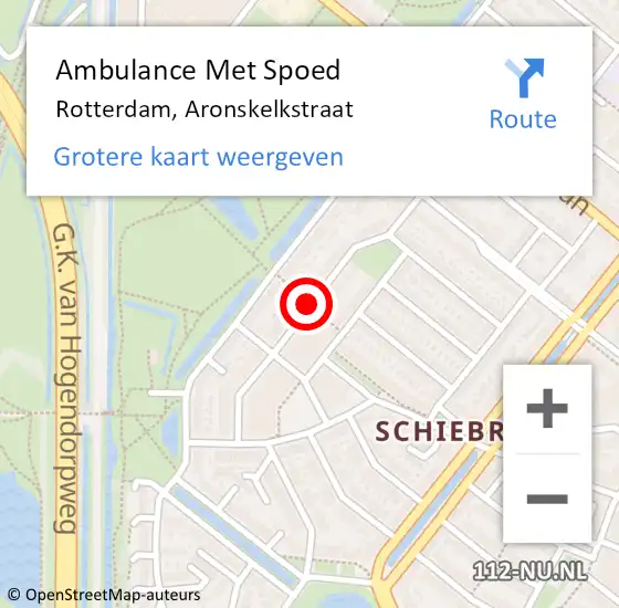 Locatie op kaart van de 112 melding: Ambulance Met Spoed Naar Rotterdam, Aronskelkstraat op 28 juli 2017 14:12