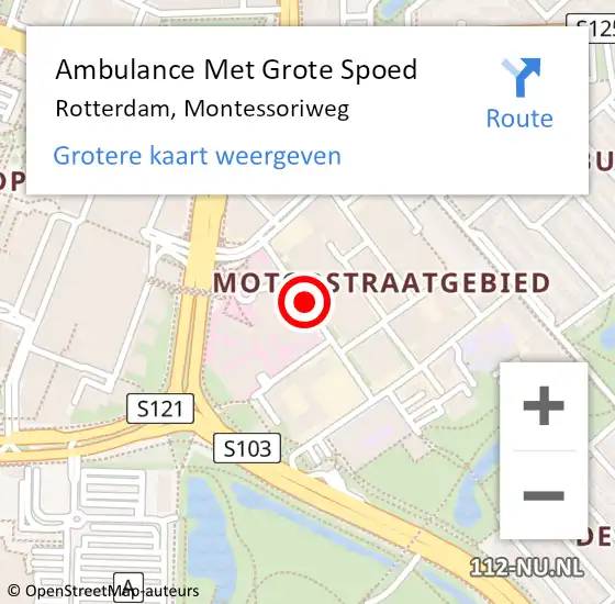 Locatie op kaart van de 112 melding: Ambulance Met Grote Spoed Naar Rotterdam, Montessoriweg op 28 juli 2017 14:28