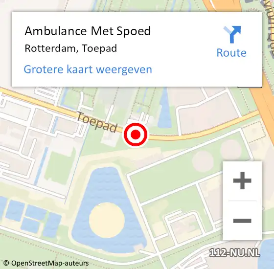 Locatie op kaart van de 112 melding: Ambulance Met Spoed Naar Rotterdam, Toepad op 28 juli 2017 14:36
