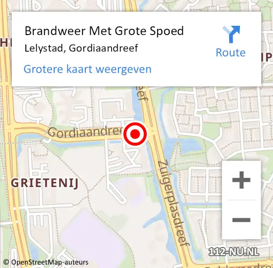 Locatie op kaart van de 112 melding: Brandweer Met Grote Spoed Naar Lelystad, Gordiaandreef op 28 juli 2017 14:38