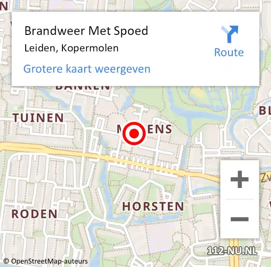 Locatie op kaart van de 112 melding: Brandweer Met Spoed Naar Leiden, Kopermolen op 28 juli 2017 14:42