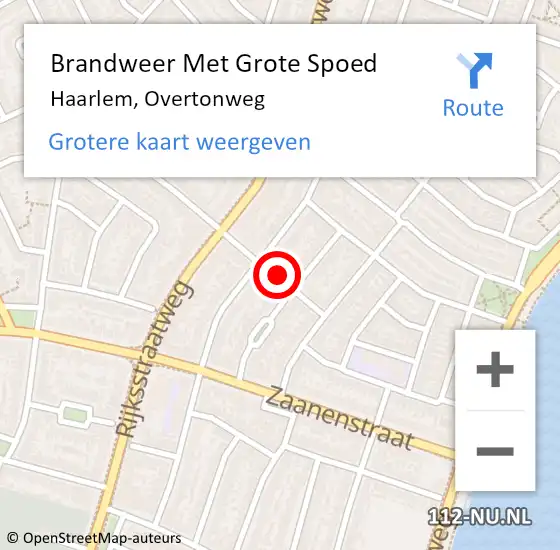 Locatie op kaart van de 112 melding: Brandweer Met Grote Spoed Naar Haarlem, Overtonweg op 28 juli 2017 14:54