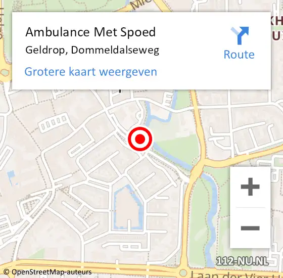 Locatie op kaart van de 112 melding: Ambulance Met Spoed Naar Geldrop, Dommeldalseweg op 28 juli 2017 15:12