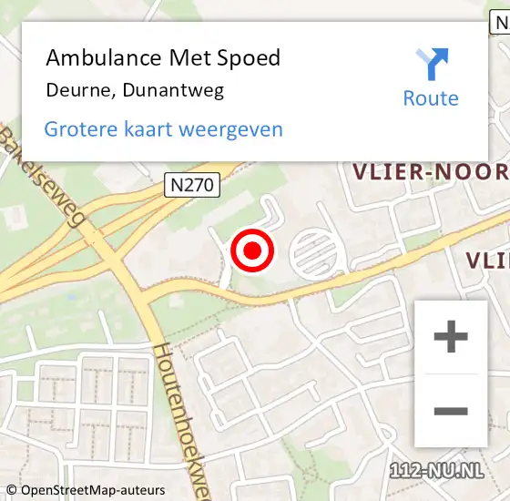 Locatie op kaart van de 112 melding: Ambulance Met Spoed Naar Deurne, Dunantweg op 28 juli 2017 15:13