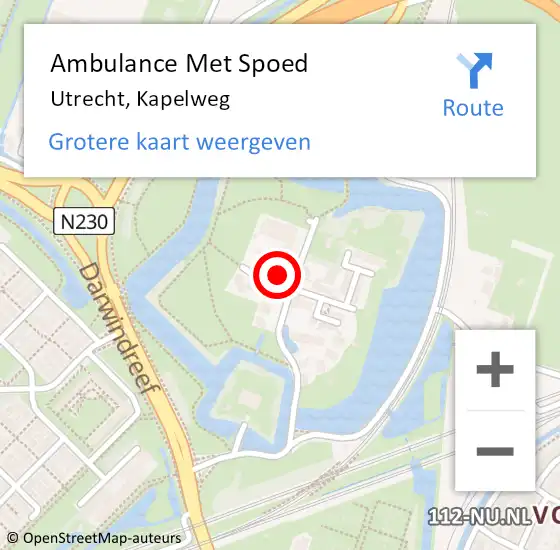 Locatie op kaart van de 112 melding: Ambulance Met Spoed Naar Utrecht, Kapelweg op 28 juli 2017 18:26