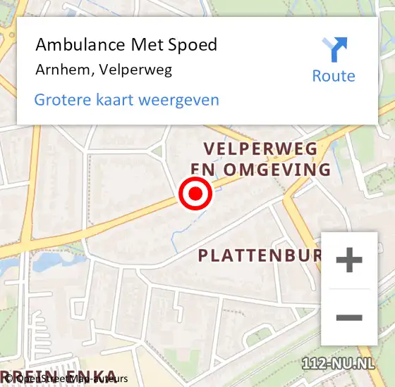 Locatie op kaart van de 112 melding: Ambulance Met Spoed Naar Arnhem, Velperweg op 28 juli 2017 22:30