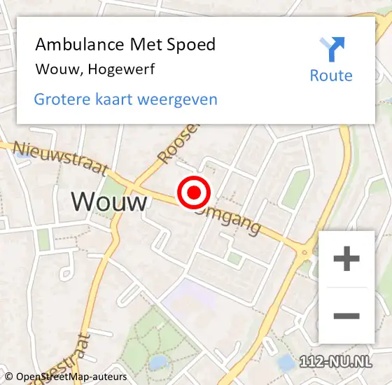 Locatie op kaart van de 112 melding: Ambulance Met Spoed Naar Wouw, Hogewerf op 29 juli 2017 00:58