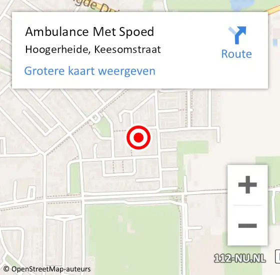 Locatie op kaart van de 112 melding: Ambulance Met Spoed Naar Hoogerheide, Keesomstraat op 29 juli 2017 04:14