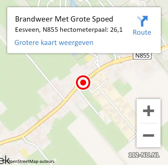 Locatie op kaart van de 112 melding: Brandweer Met Grote Spoed Naar Eesveen, N855 hectometerpaal: 26,1 op 29 juli 2017 07:10