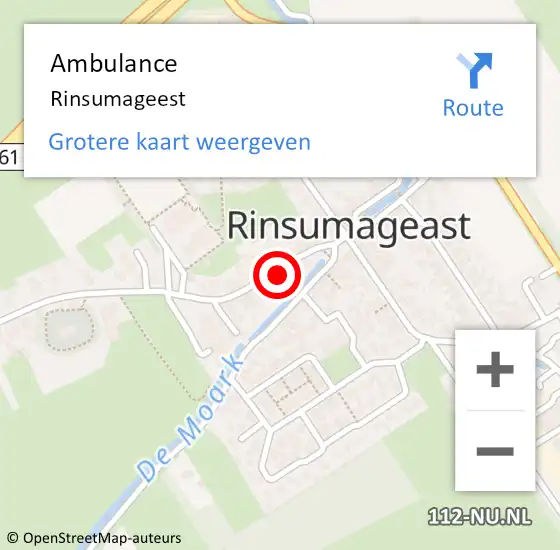 Locatie op kaart van de 112 melding: Ambulance Rinsumageest op 29 juli 2017 14:51