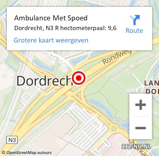 Locatie op kaart van de 112 melding: Ambulance Met Spoed Naar Dordrecht, N3 R op 29 juli 2017 17:24