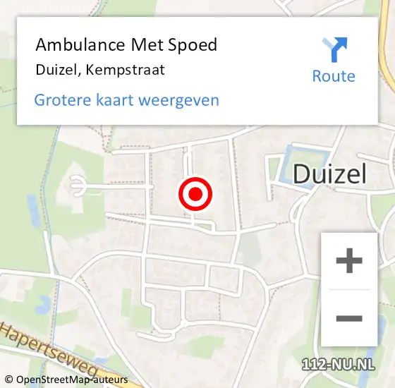 Locatie op kaart van de 112 melding: Ambulance Met Spoed Naar Duizel, Kempstraat op 30 juli 2017 03:15