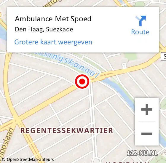 Locatie op kaart van de 112 melding: Ambulance Met Spoed Naar Den Haag, Suezkade op 30 juli 2017 04:14