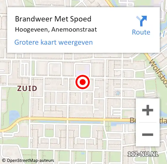 Locatie op kaart van de 112 melding: Brandweer Met Spoed Naar Hoogeveen, Anemoonstraat op 30 juli 2017 15:36