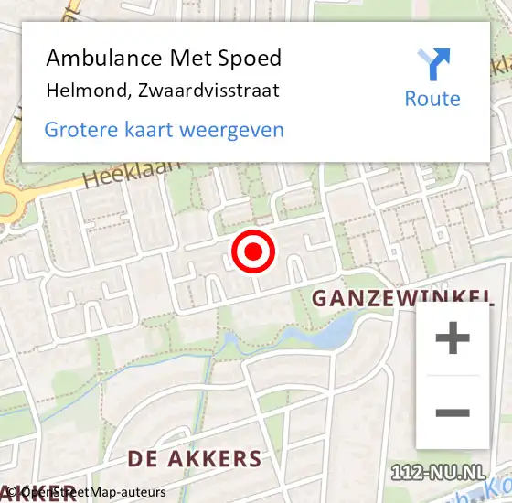 Locatie op kaart van de 112 melding: Ambulance Met Spoed Naar Helmond, Zwaardvisstraat op 30 juli 2017 17:14