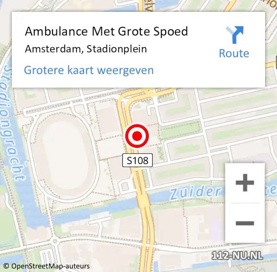 Locatie op kaart van de 112 melding: Ambulance Met Grote Spoed Naar Amsterdam, Stadionplein op 31 juli 2017 14:02