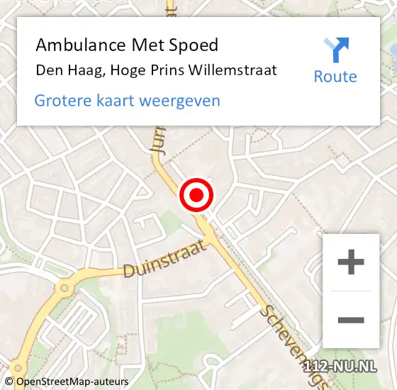 Locatie op kaart van de 112 melding: Ambulance Met Spoed Naar Den Haag, Hoge Prins Willemstraat op 31 juli 2017 16:08