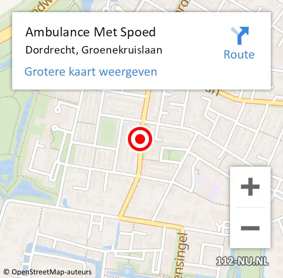 Locatie op kaart van de 112 melding: Ambulance Met Spoed Naar Dordrecht, Groenekruislaan op 1 augustus 2017 15:12