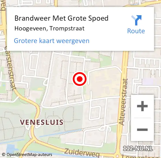 Locatie op kaart van de 112 melding: Brandweer Met Grote Spoed Naar Hoogeveen, Trompstraat op 2 augustus 2017 04:42