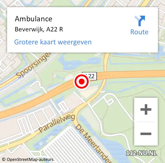 Locatie op kaart van de 112 melding: Ambulance Beverwijk, A22 R op 2 augustus 2017 05:24