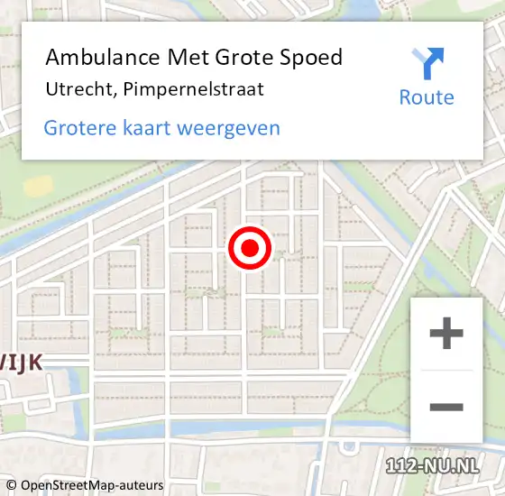 Locatie op kaart van de 112 melding: Ambulance Met Grote Spoed Naar Utrecht, Pimpernelstraat op 2 augustus 2017 16:23