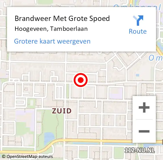 Locatie op kaart van de 112 melding: Brandweer Met Grote Spoed Naar Hoogeveen, Tamboerlaan op 2 augustus 2017 19:14