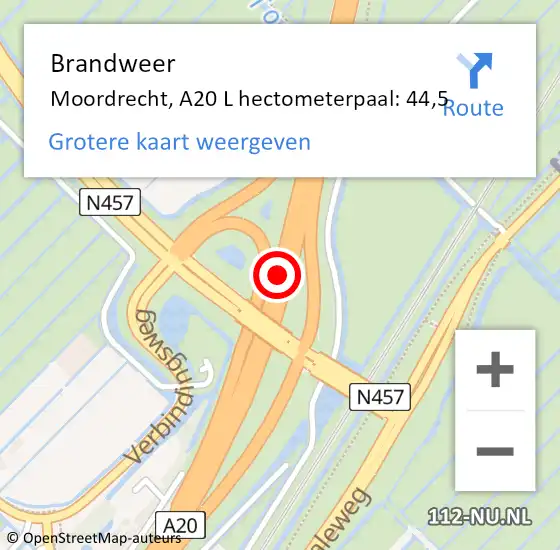 Locatie op kaart van de 112 melding: Brandweer Moordrecht, A20 L hectometerpaal: 46,3 op 3 augustus 2017 11:02