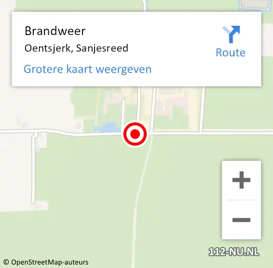 Locatie op kaart van de 112 melding: Brandweer Oentsjerk, Sanjesreed op 3 augustus 2017 17:03
