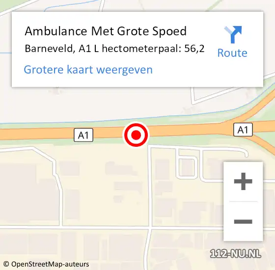 Locatie op kaart van de 112 melding: Ambulance Met Grote Spoed Naar Barneveld, A1 L hectometerpaal: 56,2 op 3 augustus 2017 17:45