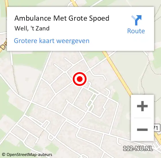 Locatie op kaart van de 112 melding: Ambulance Met Grote Spoed Naar Well, 't Zand op 3 augustus 2017 20:18