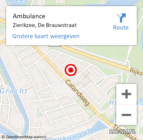Locatie op kaart van de 112 melding: Ambulance Zierikzee, De Brauwstraat op 4 augustus 2017 00:16