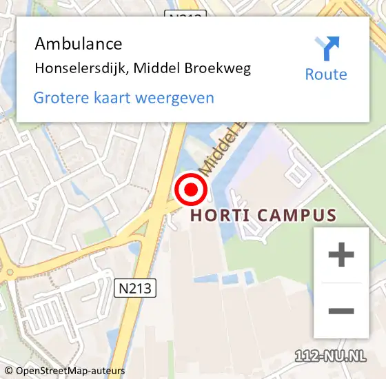 Locatie op kaart van de 112 melding: Ambulance Honselersdijk, Middel Broekweg op 4 augustus 2017 09:56