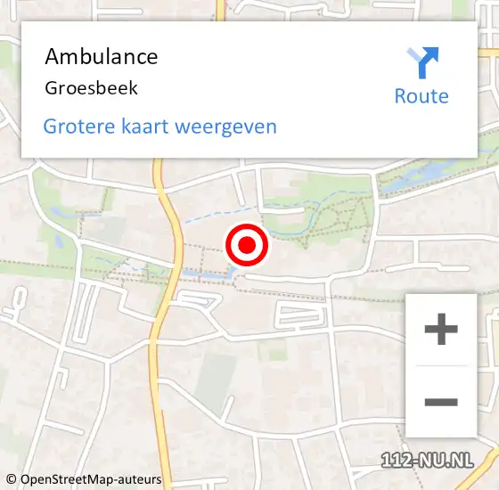 Locatie op kaart van de 112 melding: Ambulance Groesbeek op 4 augustus 2017 10:45