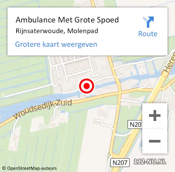 Locatie op kaart van de 112 melding: Ambulance Met Grote Spoed Naar Rijnsaterwoude, Molenpad op 4 augustus 2017 17:09
