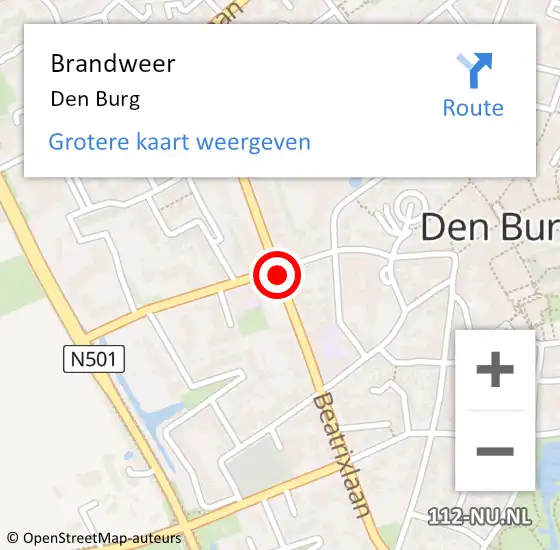 Locatie op kaart van de 112 melding: Brandweer Den Burg op 4 augustus 2017 22:44