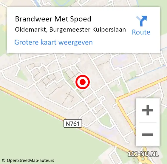Locatie op kaart van de 112 melding: Brandweer Met Spoed Naar Oldemarkt, Burgemeester Kuiperslaan op 5 augustus 2017 00:31