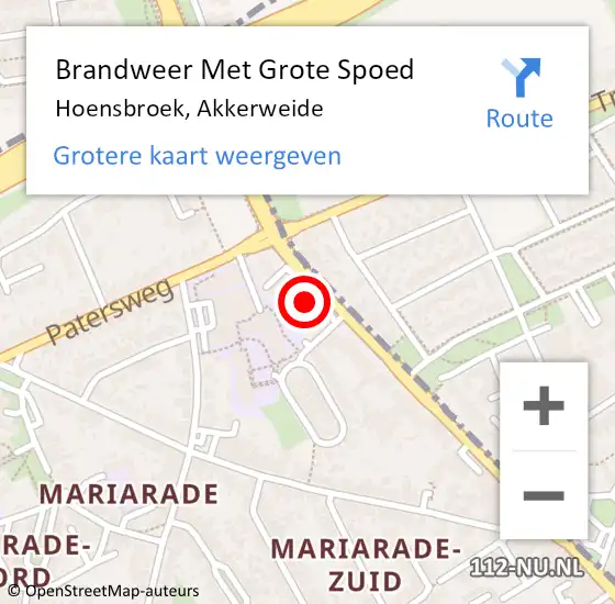 Locatie op kaart van de 112 melding: Brandweer Met Grote Spoed Naar Hoensbroek, Akkerweide op 5 augustus 2017 00:47