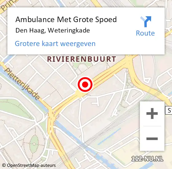 Locatie op kaart van de 112 melding: Ambulance Met Grote Spoed Naar Den Haag, Weteringkade op 5 augustus 2017 14:29