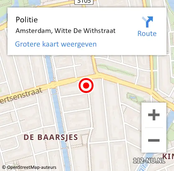 Locatie op kaart van de 112 melding: Politie Amsterdam, Witte de Withstraat op 5 augustus 2017 20:16