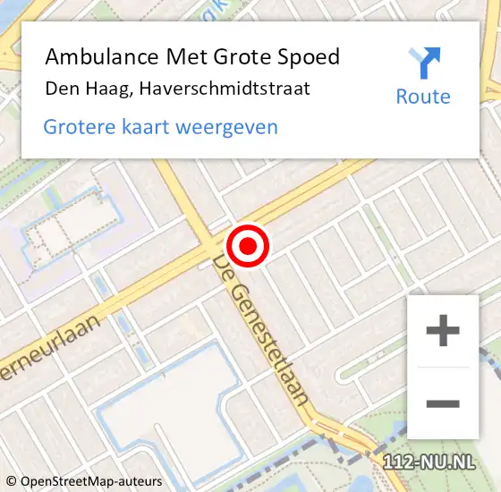 Locatie op kaart van de 112 melding: Ambulance Met Grote Spoed Naar Den Haag, Haverschmidtstraat op 6 augustus 2017 02:28