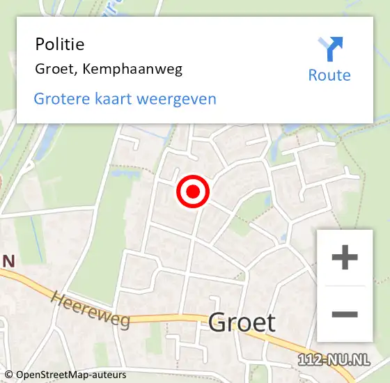 Locatie op kaart van de 112 melding: Politie Groet, Kemphaanweg op 6 augustus 2017 11:01