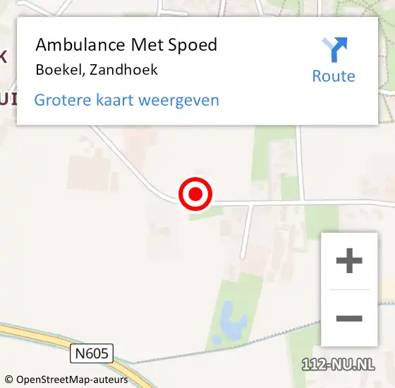 Locatie op kaart van de 112 melding: Ambulance Met Spoed Naar Boekel, Zandhoek op 6 augustus 2017 12:49