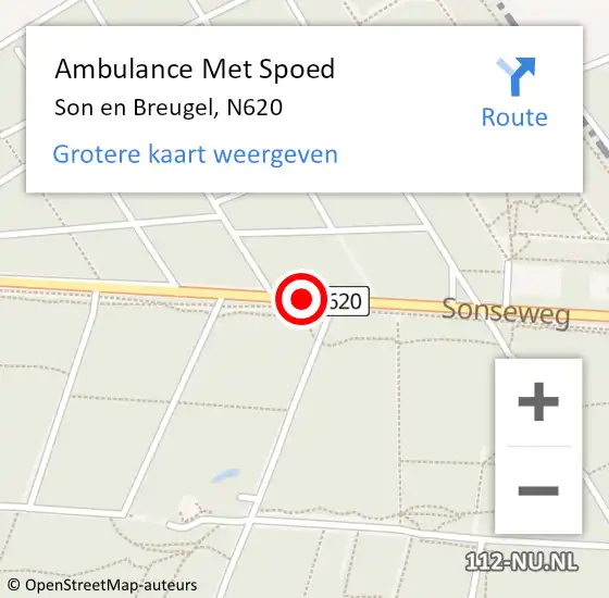 Locatie op kaart van de 112 melding: Ambulance Met Spoed Naar Son en Breugel, N620 op 6 augustus 2017 14:15