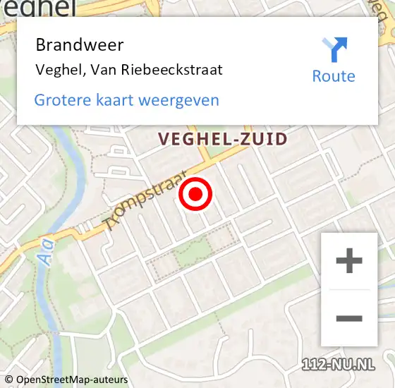 Locatie op kaart van de 112 melding: Brandweer Veghel, Van Riebeeckstraat op 29 januari 2014 08:14